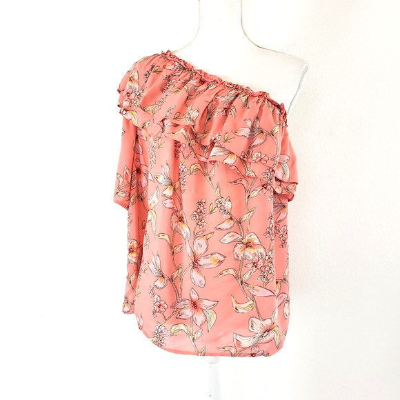 NEW!! A New Day SIZE 2XL Peasant Boho Pink One Shoulder Stretch Ruffle Blouse - Picture 1 of 9